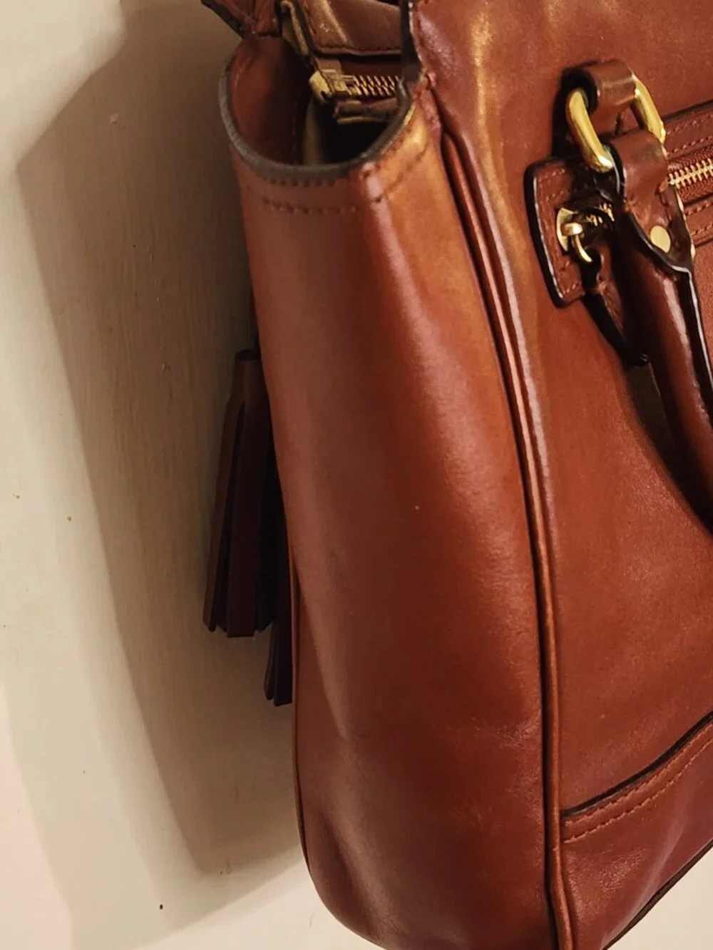 COACH Mini Tanner Legacy Cognac Leather Crossbody Satchel Bag Purse